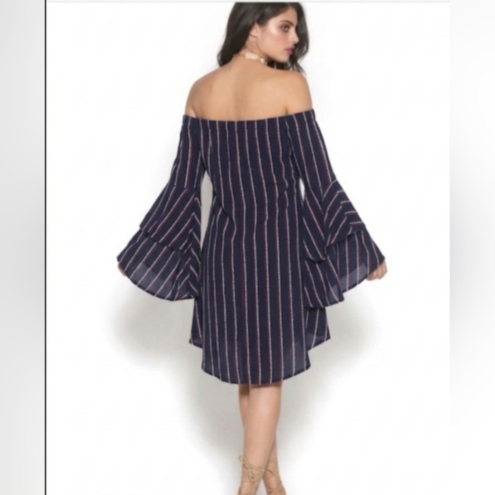Away Navy and Red Striped High Low Dress - Picture 2 of 11
